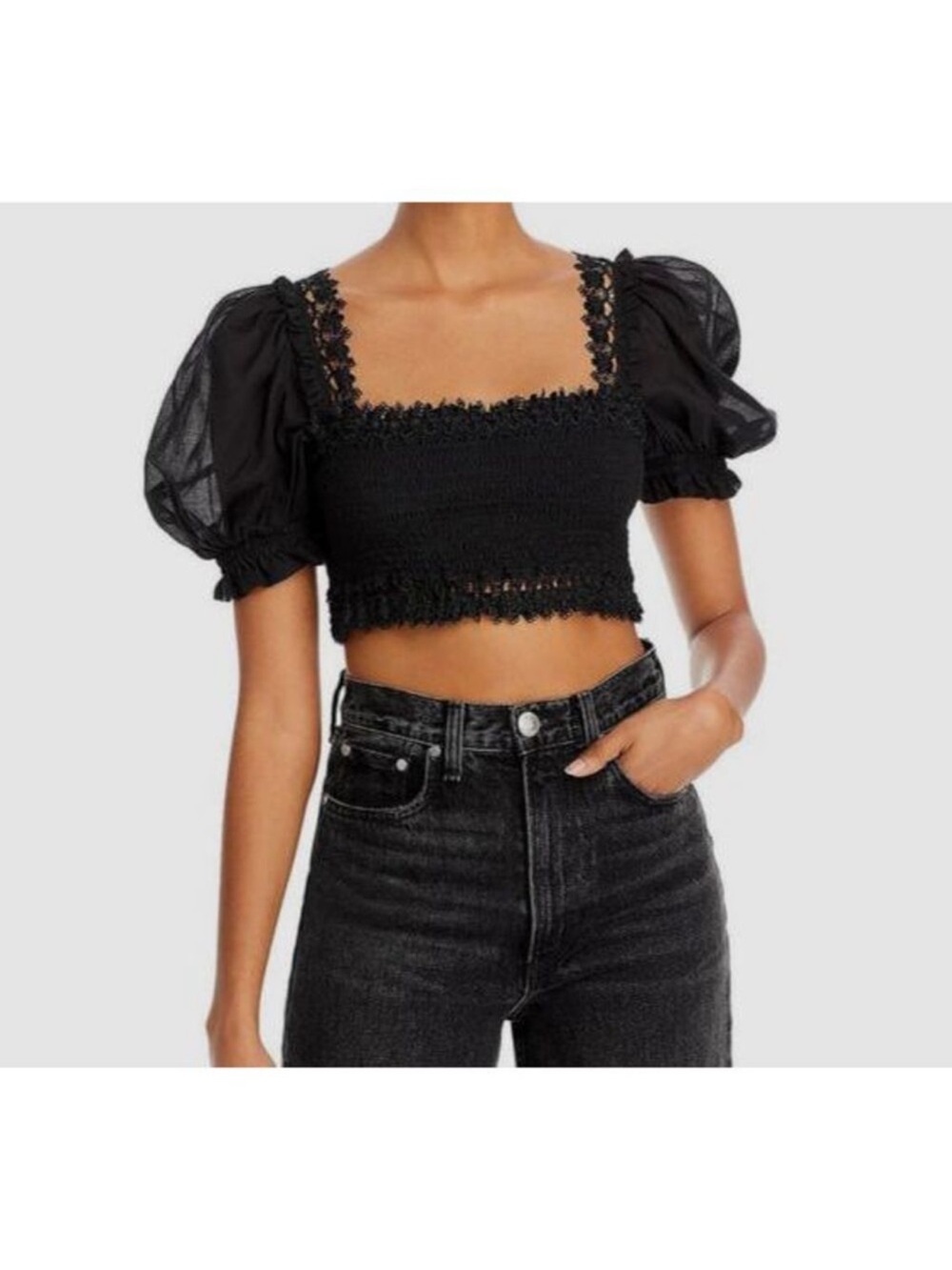 Charo Ruiz Women's Black Puff Sleeve Judy Crop Top